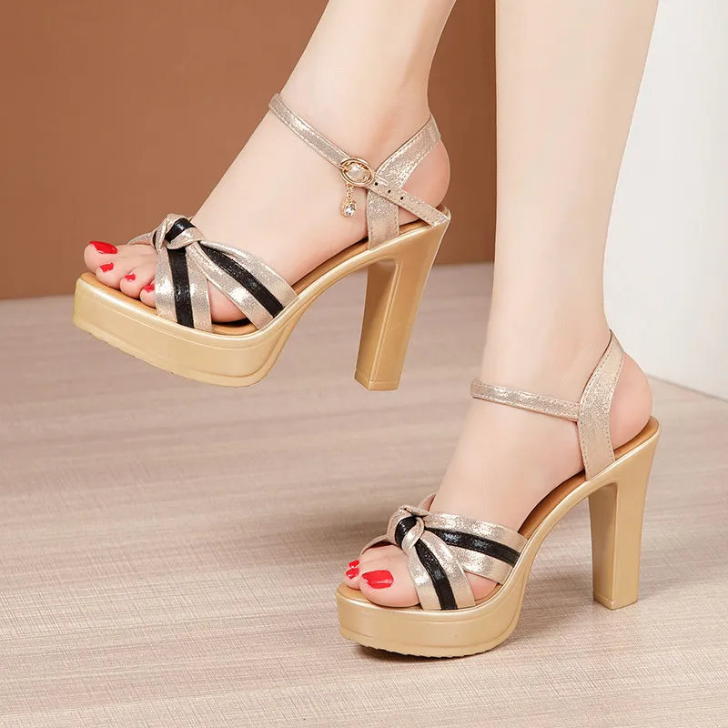 Designer Platform heel sandals for women for Women Elegant Office Party High Heels in Soft Leather Mix Colors Gold Small Size 32 43 Summer 2024