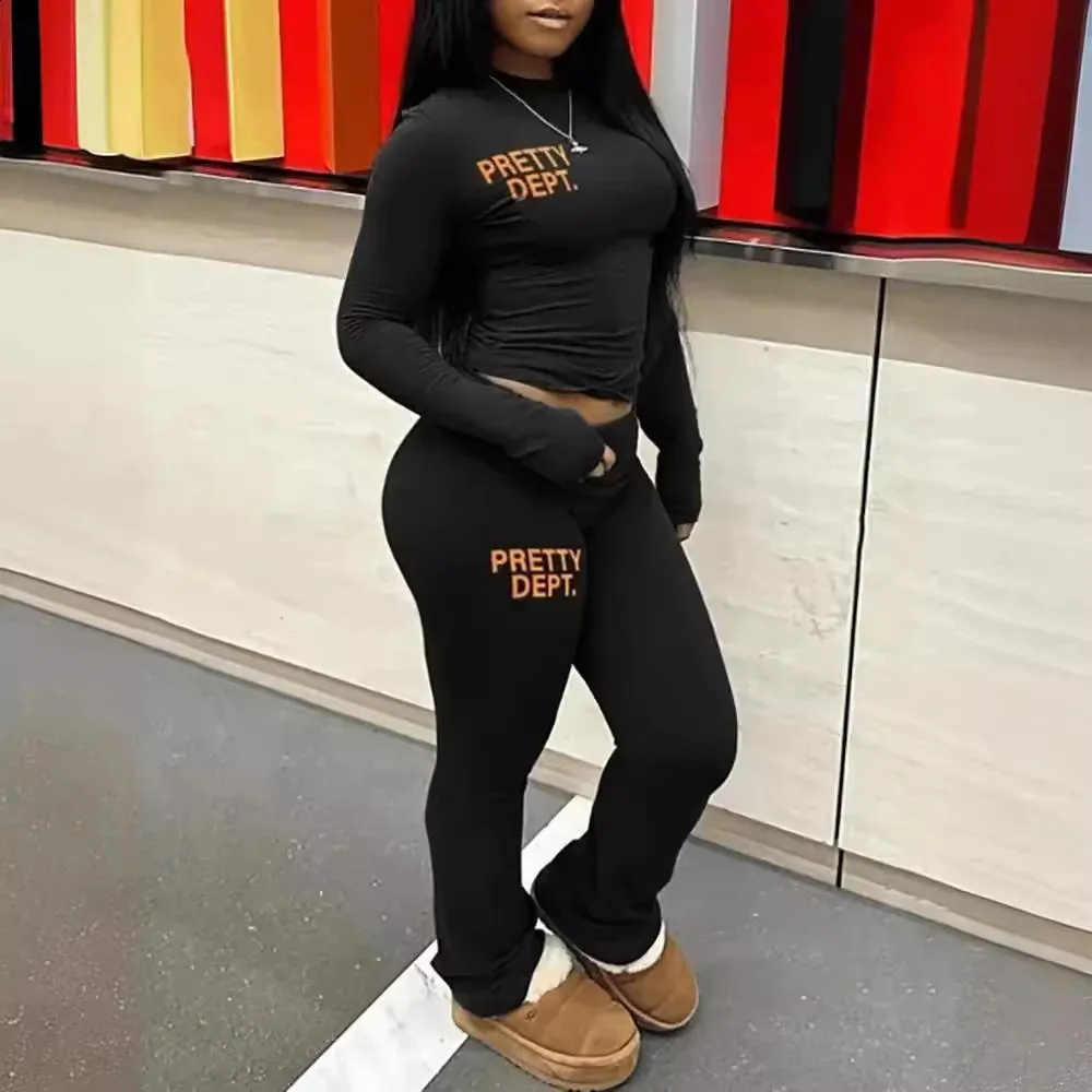 Ensemble Jogging Femme 2 Pièces Chic & Élégant - Sweat à Capuche Et Pantalon Imprimé Lettres - Vêtement Sport Confortable