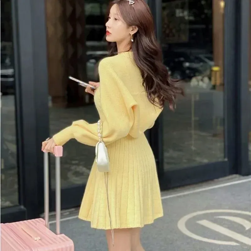 knitted dress sets korea style Japanese Korean Style Soft Girl Beige Oversized Knit Sweater Dress The Kawaii Factory