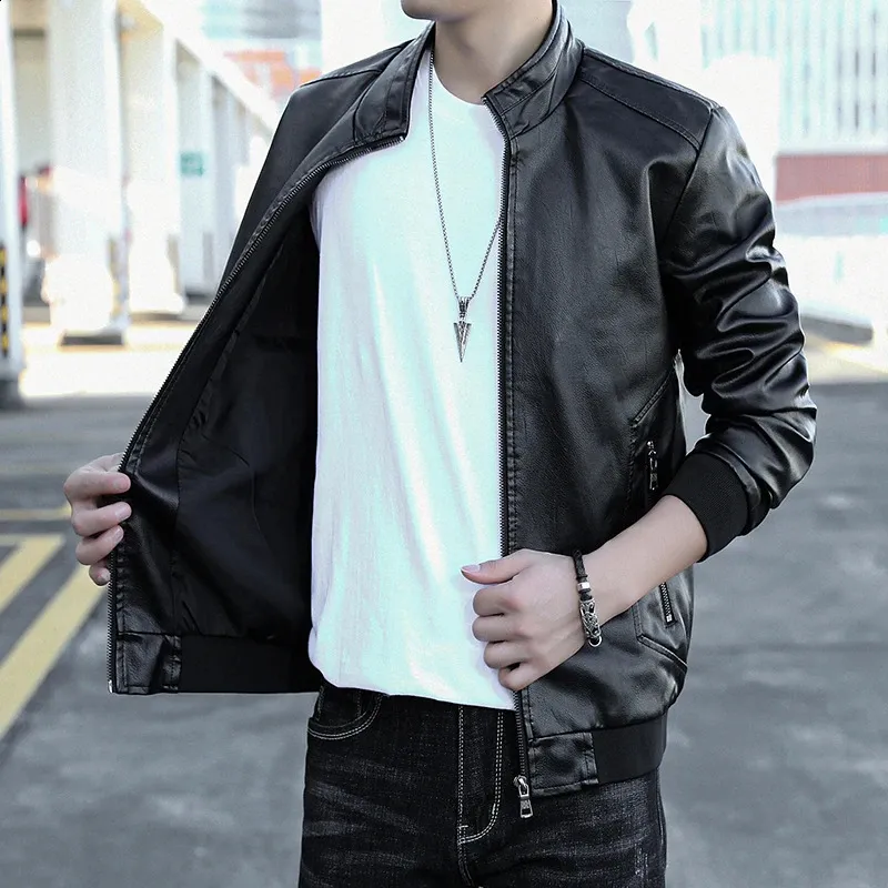 公式【1JINN STUDIO】Slim Stand Collar Leather Jacket Premium Slim Fit Leather Jacket for Men - Stand Collar