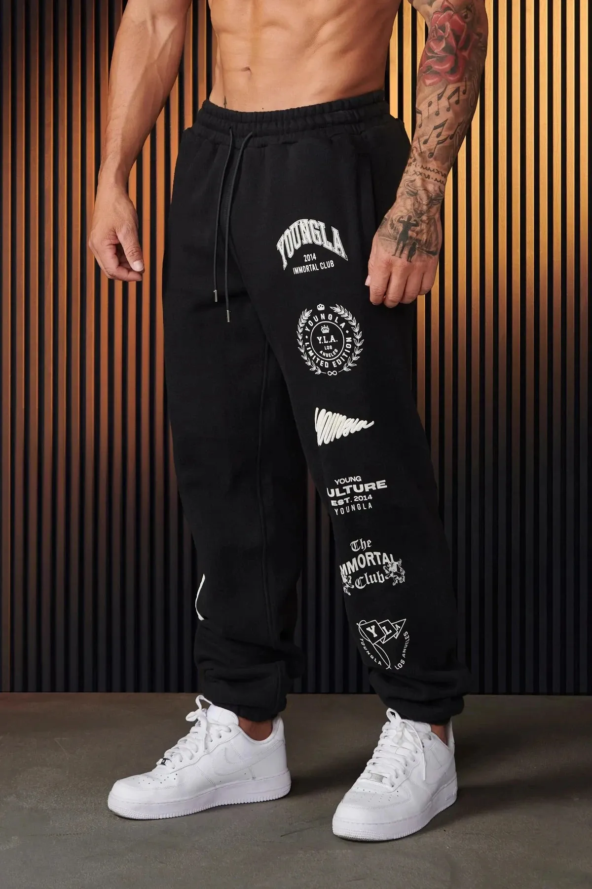 Pantalon De Jogging Homme Doublé Polaire - Imprimé Noël Amusant Avec Père Noël, Sapins - Taille Avec Cordon