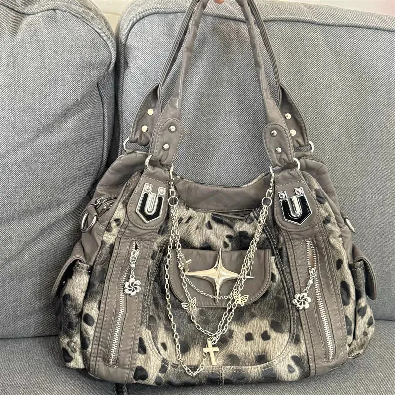 Leopard Print Mini PU Shoulder Bag with Zipper Closure for Daily