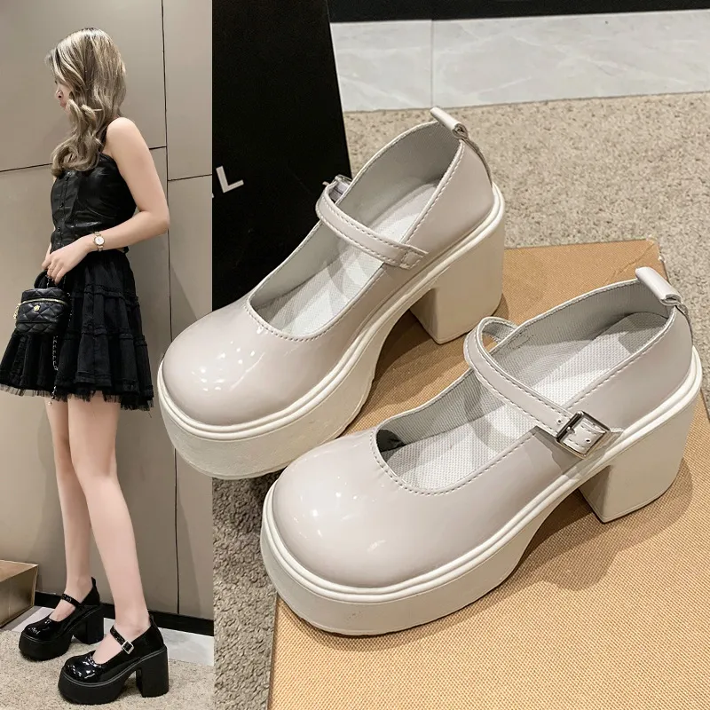 Preppy Clogs British Style Preppy Leather Platform Mary Jane Clogs For Women Retro ...