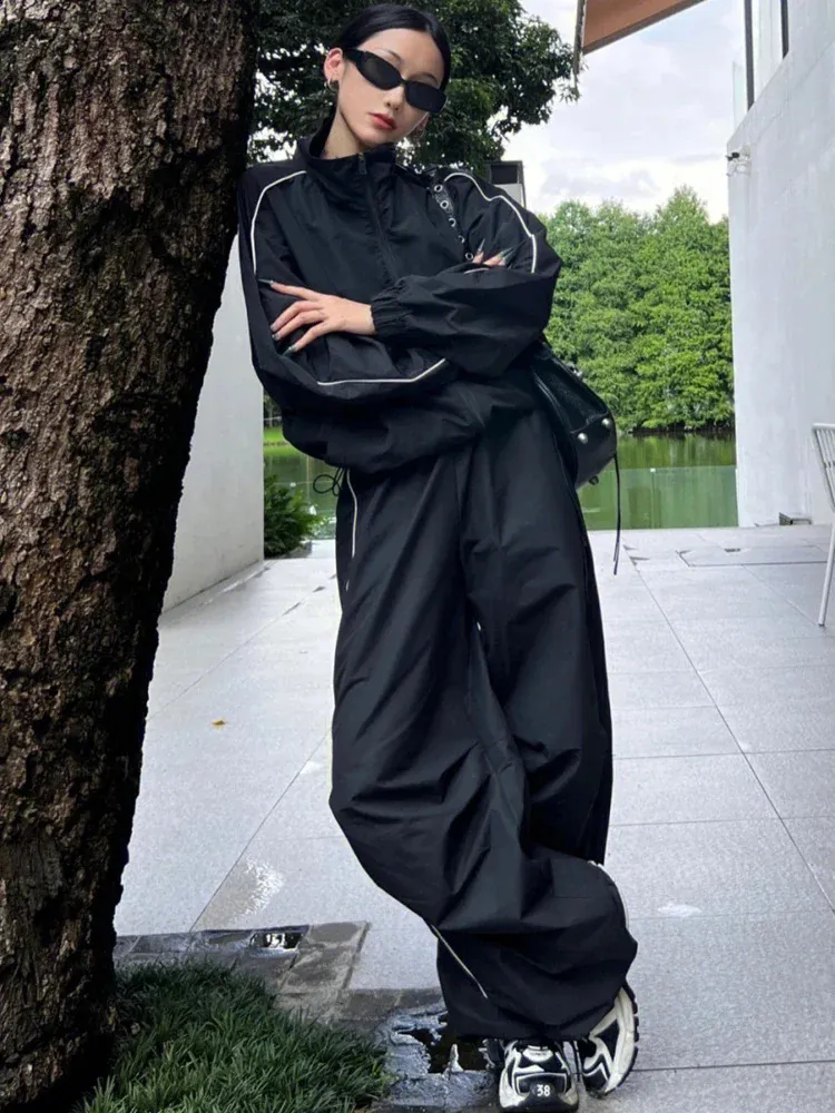 SUNSIREN Gorpcore Black Streetwear puffer jacket and Pants
