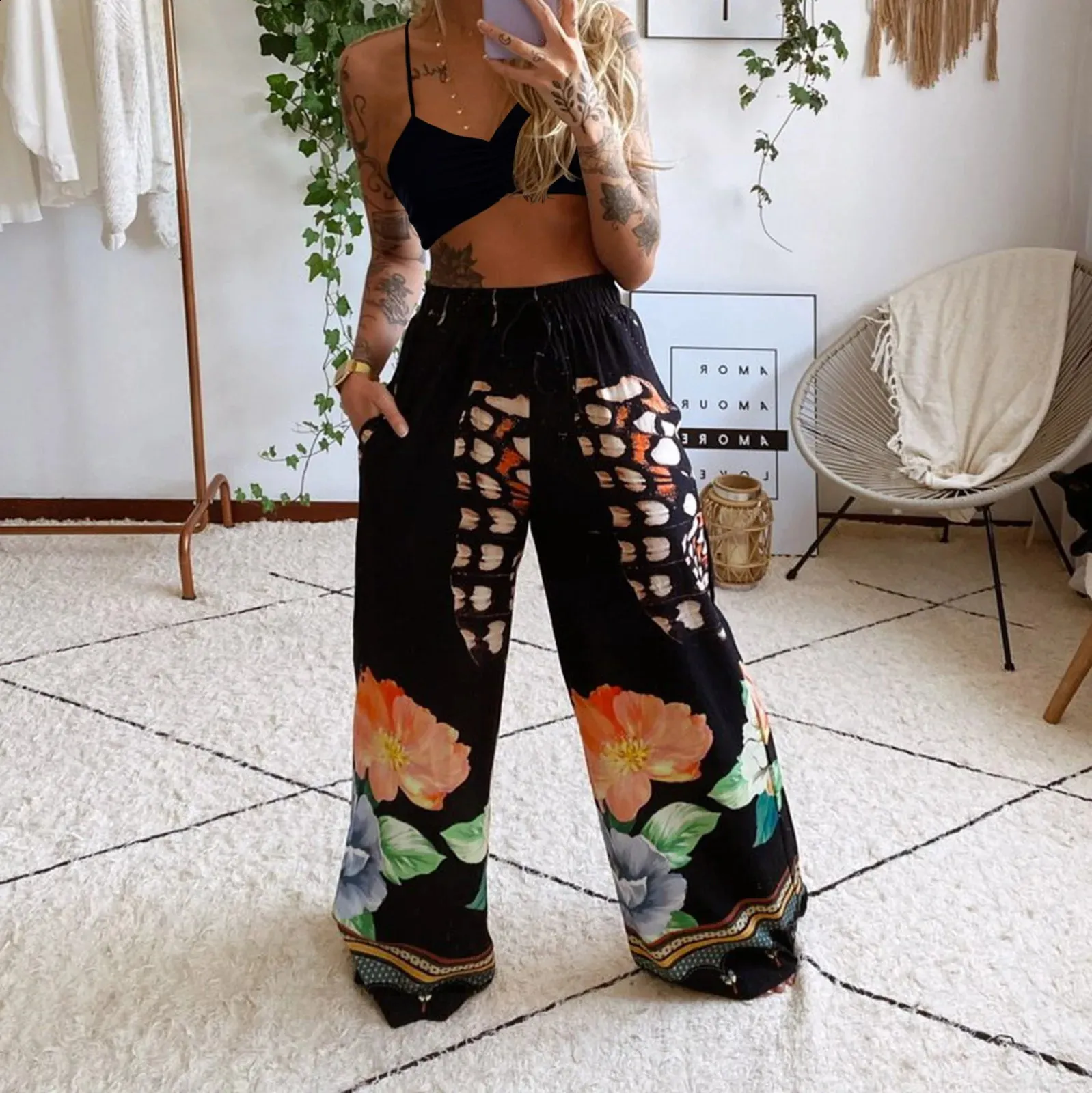 Save Big on Bulk Women Two Piece Set Pants Summer Pant Suits Ladies: Two  Piece Wide Leg Pants Set With Strap Bra Bustier High Waist Fashion Outfits 