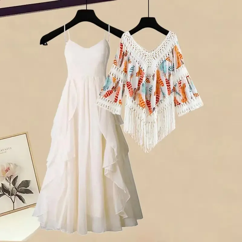 Elegant Two-Piece Women's dress Set with Sun Protection and Chiffon Shirt Sling - Perfect for Summer Casual Outfits (240829) Elegant Two-Piece Women's dress Set with Sun Protection and Chiffon Shirt Sling - Perfect for Summer Casual Outfits (240829)