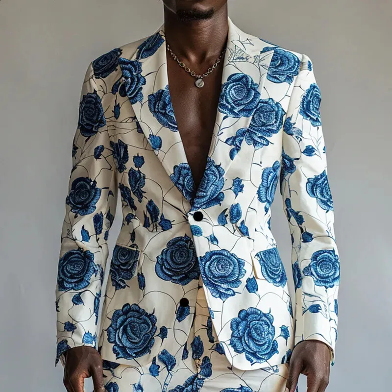 Traje Impreso Floral 3D Para Hombres Slim Fit Wedding Prom Party