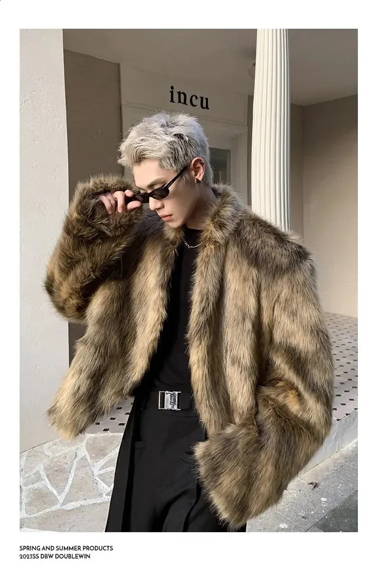 Korean Fashion Fox Hair Mens Jacket Thick Warm Faux From