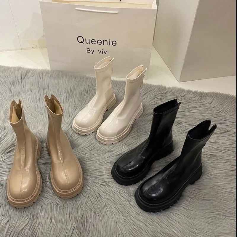 ミドルブーツ STRATEGIA Women Boots A5876 Beige Amazon.com | Fttpdeaus Women's Lug Sole Ankle Boots Casual