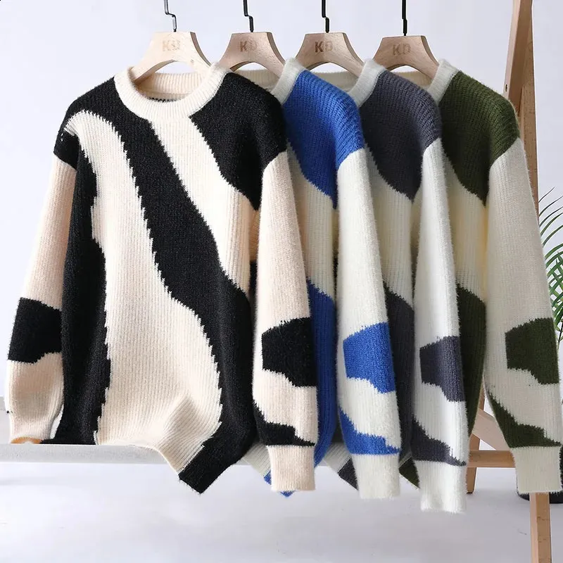 Save Big on Bulk Mens Loose Knit Sweater Mens Knitted Sweater Hardcore  Winter Warm Hoodie Round Neck Loose Letter Solid Color Sweater Thick Casual  Top