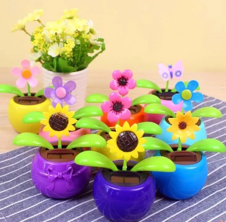 Red Solar Dancing Flower Car Dashboard Decorations - Funny Solar Powered Dancing Flower Pot Car Ornaments Flower Swinging Decoration For