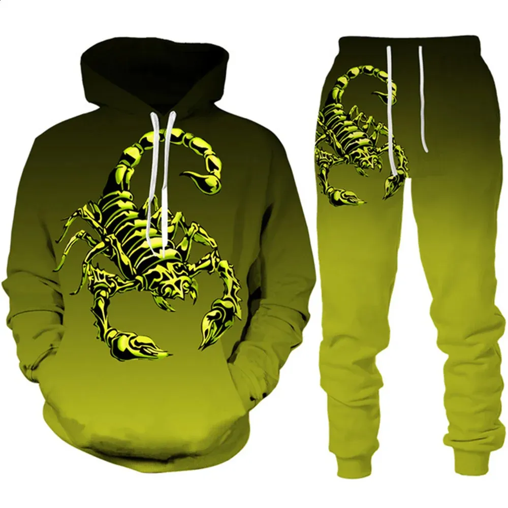 Mens 3D Printed Scorpion Hoodie & Tracksuit Set Casual Sportswear