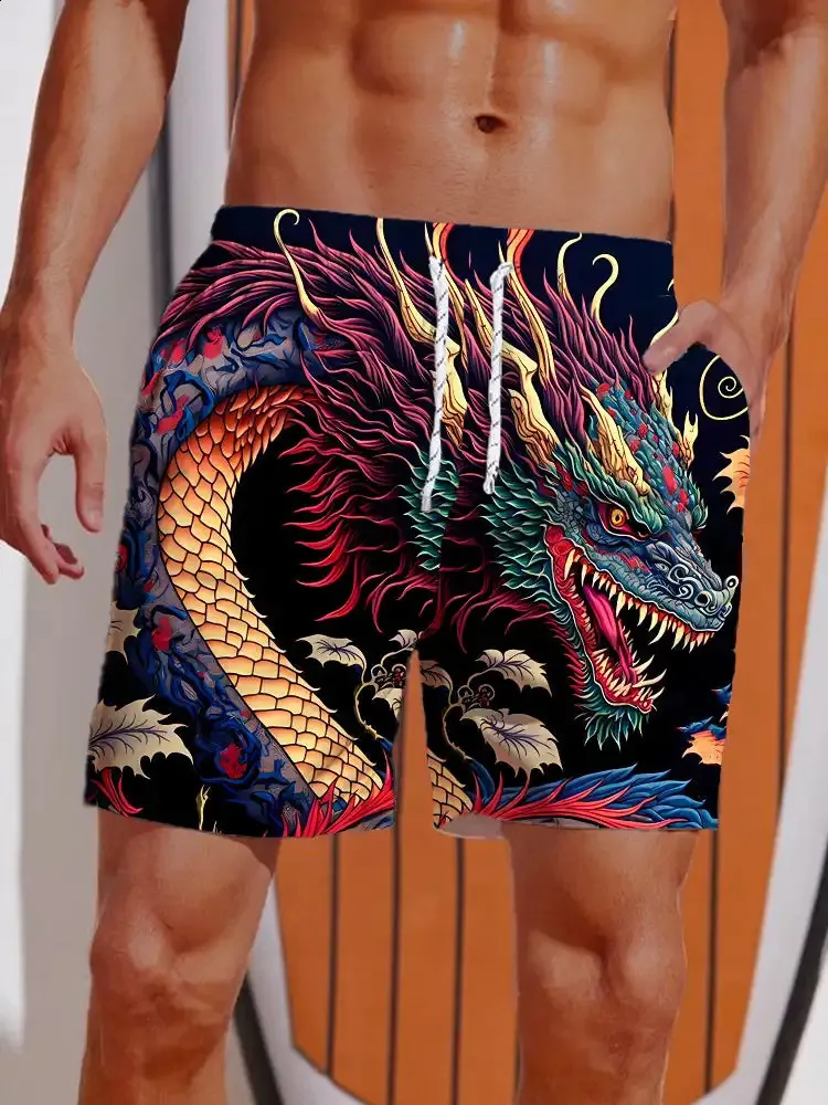 Men's Summer 3D Printed Ukiyo E Dragon Swim Trunks Breathable ...