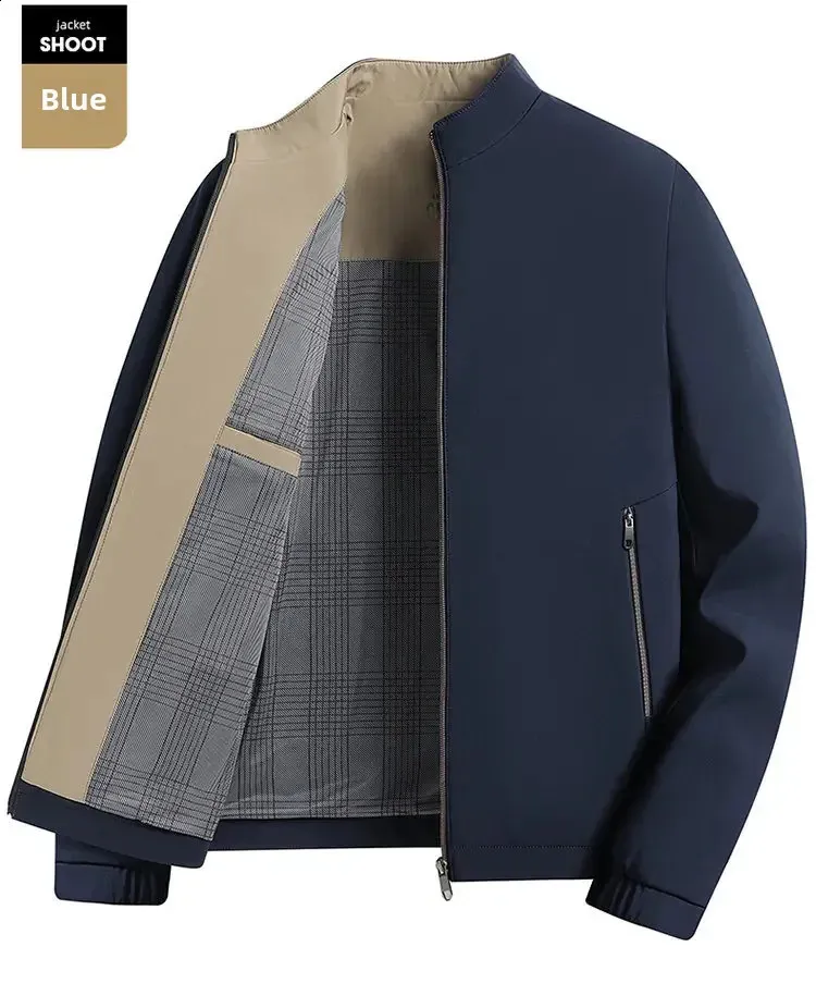 Mens Stand Collar Solid Color Cropped Business Casual Jacket