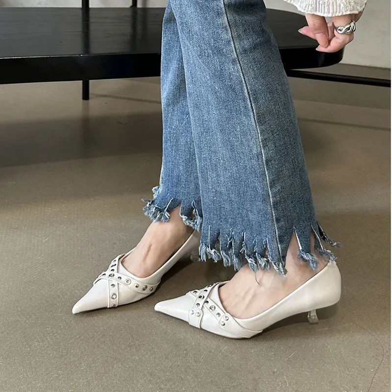 Wholesale Chic French Kitten Heel Silver Shoes For Women For Women