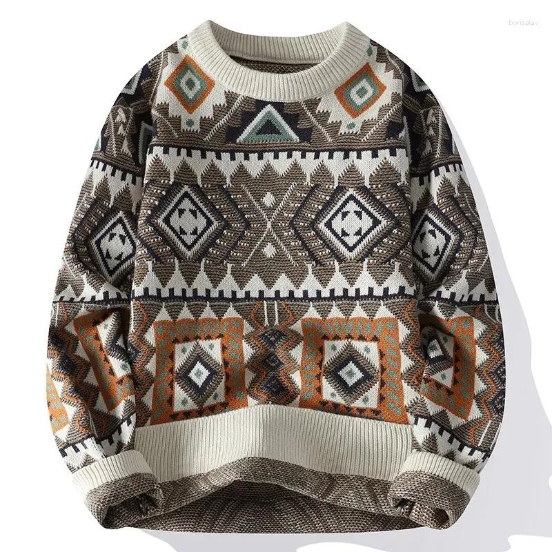 Luxury Men's Knitted Sweater Thickened Round Neck, Floral Design, Long  Sleeve Casual Base Layer, Autumn Winter Fashion Black Beige