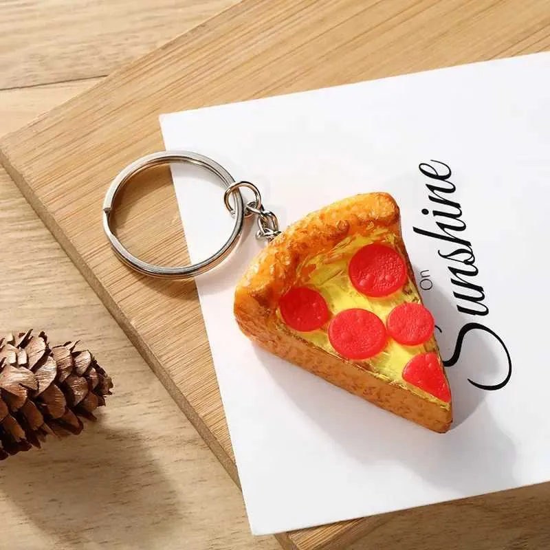 Pizza Keychain with Lanyard Creative Food Simulation Keyring for Women  Men Car Keychains