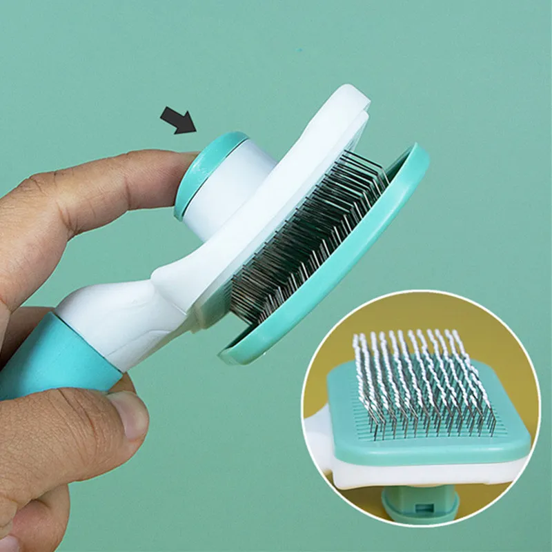 thumbnail image 2 of Cat Deshedding Tool Self Cleaning Cat Brush - Pet Grooming Brush With Push- Clean System For Cats & Dogs (Blue) Cat Dog Comb 2 of 14