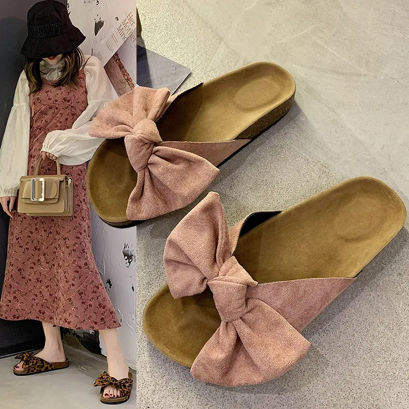 Women's Summer Butterfly-Knot Cork Slippers - Leopard Print Flip Flops, Sandals