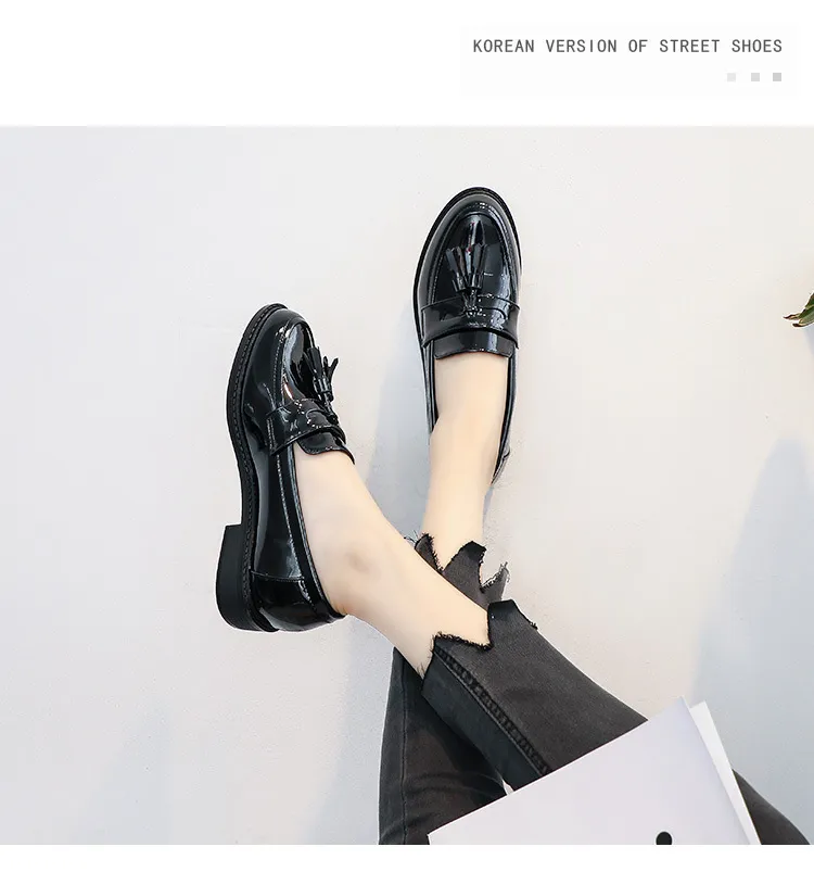 0fc39 British Woman Tassel Oxford Japanned Leather Brogues Rubber