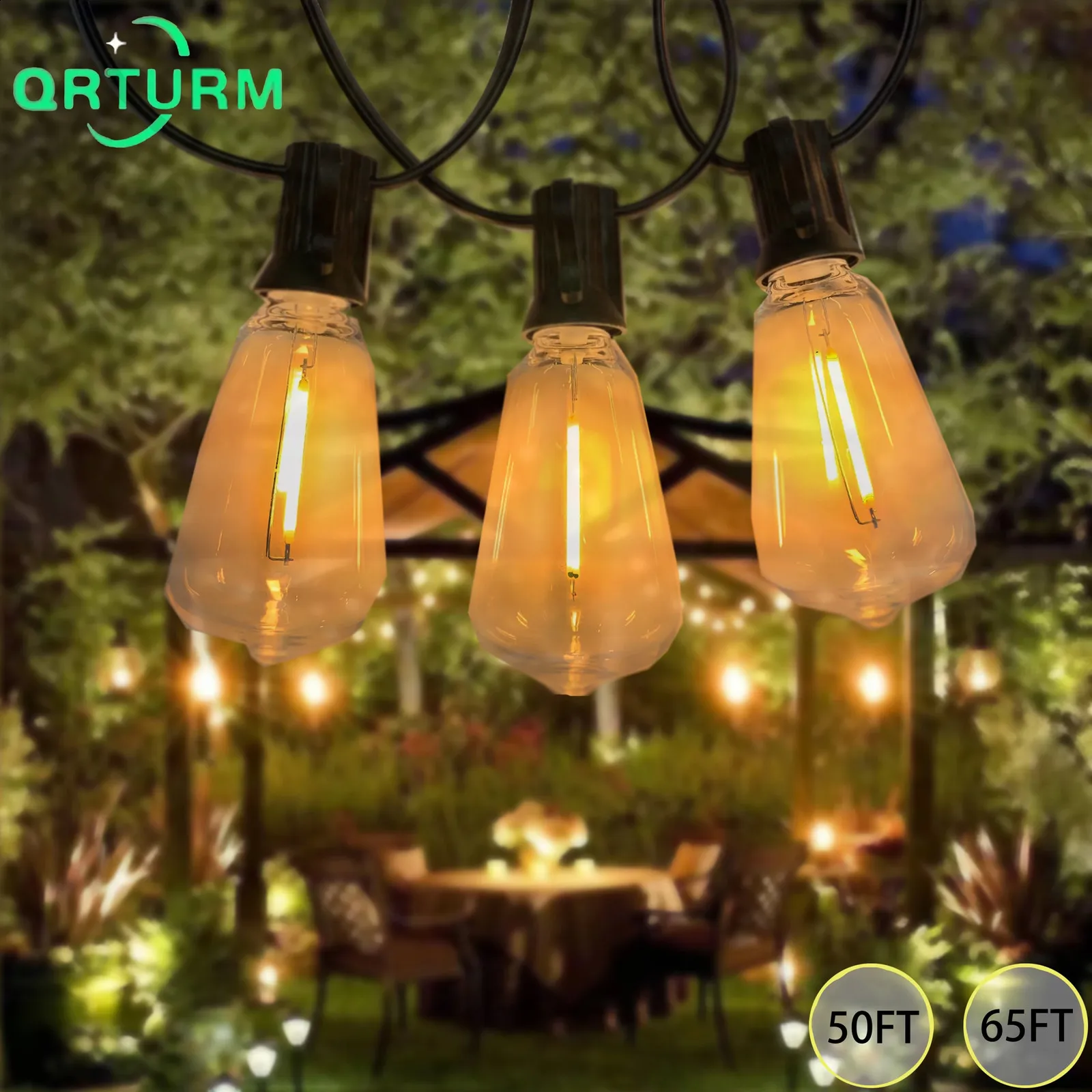 50FT LED Outdoor String Lights – ST38 Edison Bulbs, Waterproof Patio Lights 30 Bulbs
