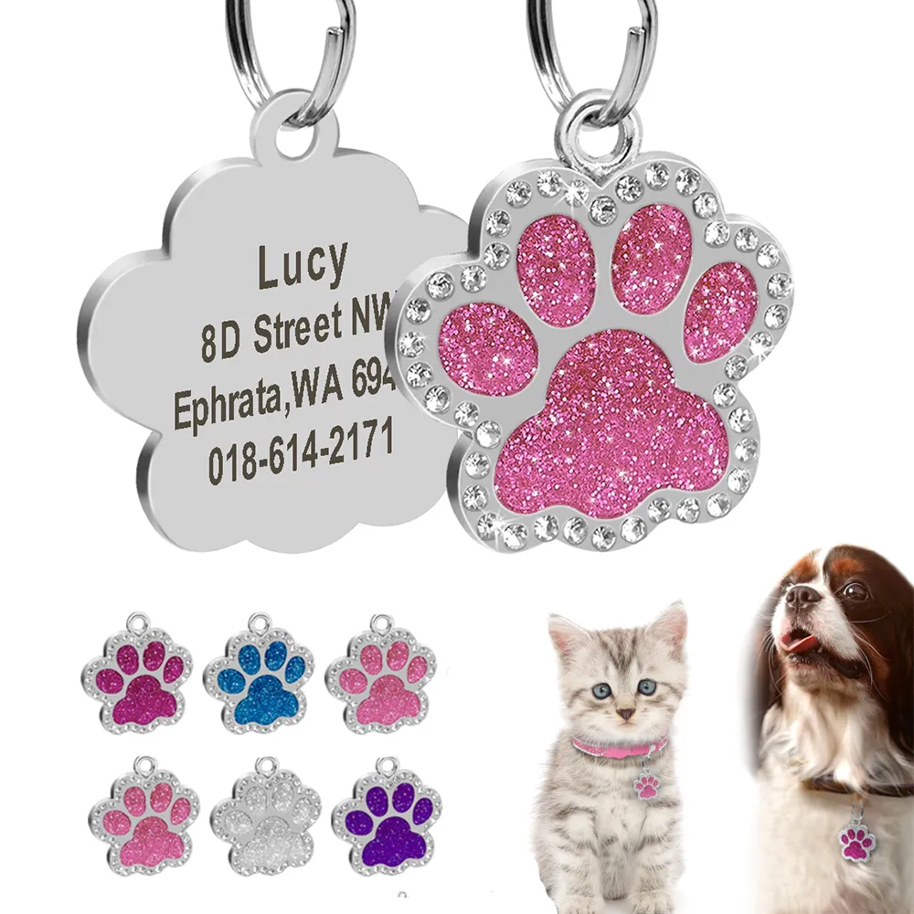 Photo inspiration: Picture Idea: Glitter Paw Dog Id Tag Personalized Engraved Pet Nameplate Anti