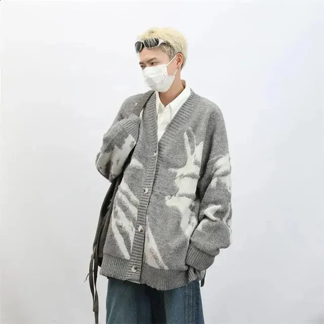 Flocking Cardigan Sweater: Oversized Vintage Knitted Top for