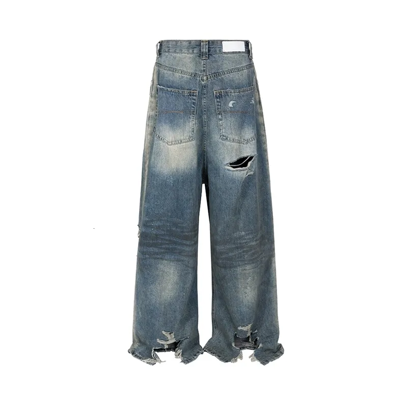 240829 Frayed Wide Leg Jeans For Men And Women Baggy Distressed