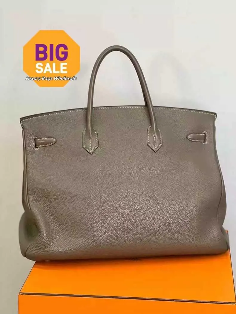 Designer Tote Bag woman large Handbags 40cm Luxury togo leather elephant grey gold buckle Travel Bag