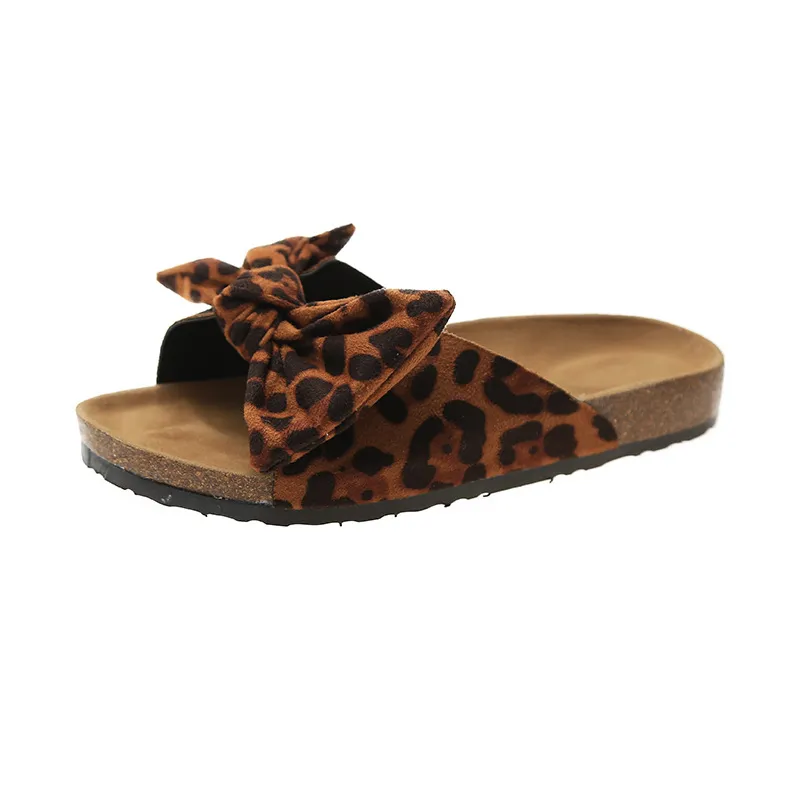 Women's Summer Butterfly-Knot Cork Slippers - Leopard Print Flip Flops, Sandals