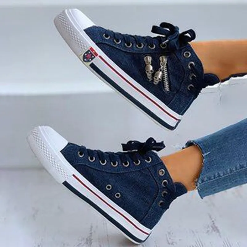 Spring Autumn Casual Shoes Trainers Walking Skateboard Lace Up Femmes Women Retro Fashion Sneakers Denim High Gang Canvas Shoes From 19 6 DHgate