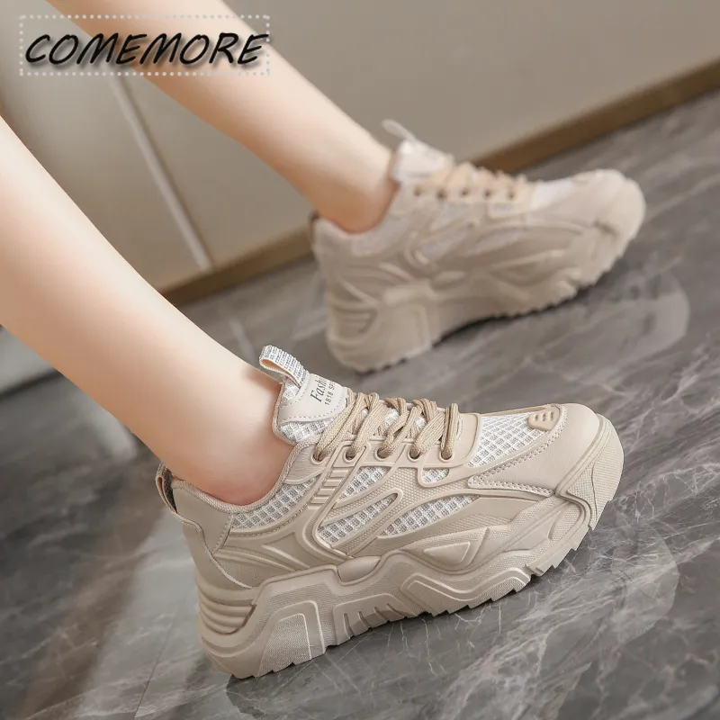 Women Thick Bottom Chunky Platform Sneakers Lace-Up Tennis Shoes