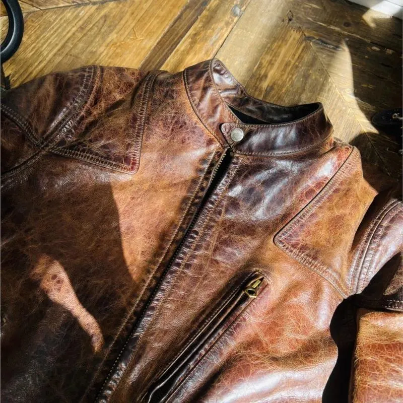 Vintage Style Leather Jacket for Men - Distressed Amekaji