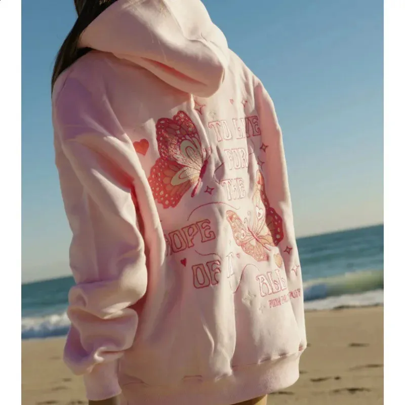 PINK PALM PUFF Letter N Women Streetwear American Style Fashion Sweatshirt Autumn Hip Hop Female Hoodies Casual Fleece Top 122