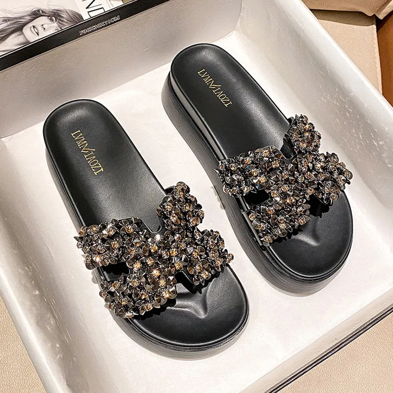 Premium Platform Flip Flops with Rhinestones: Women's Summer High Heel  Slides Shop Now!