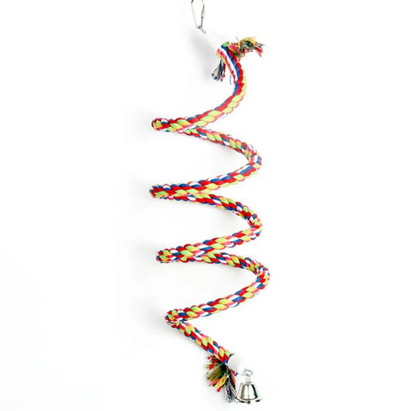 Parakeet Spiral Cotton Rope Swing Toy With Bell Climbing Chewing