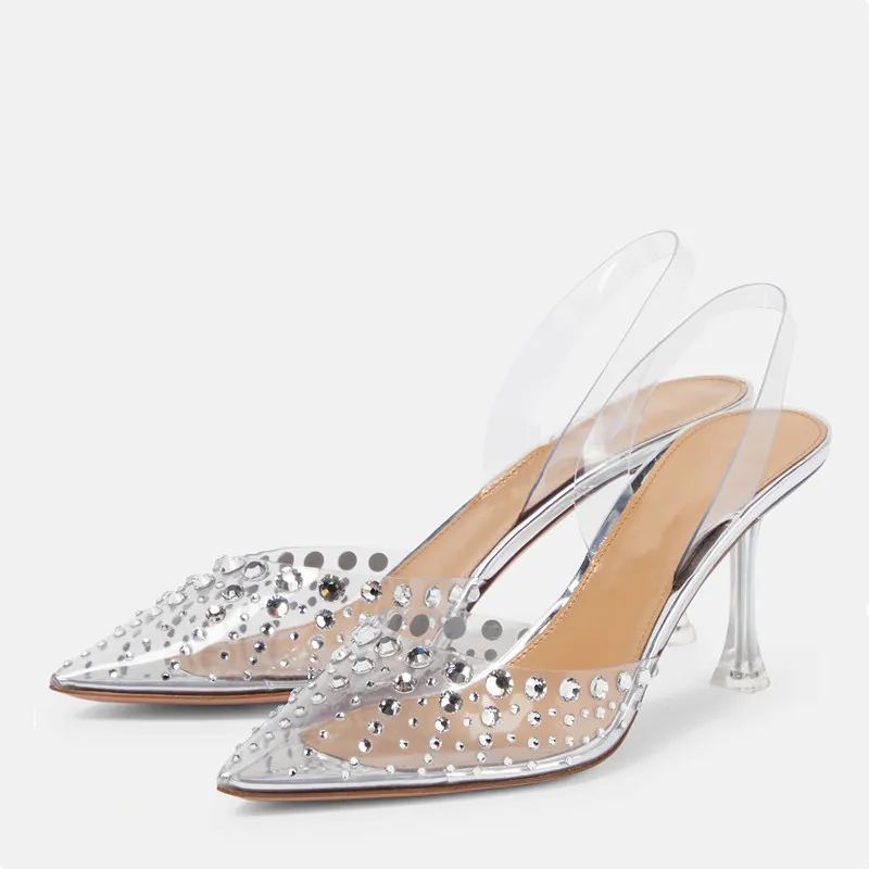 clear formal dress shoes Berness Womens Clear Heels Transparent PVC Strap Rhinestone Bow Pointed Toe Pumps, Kitten Heel Slip-On Mule Formal Dress Shoes for Wedding Party