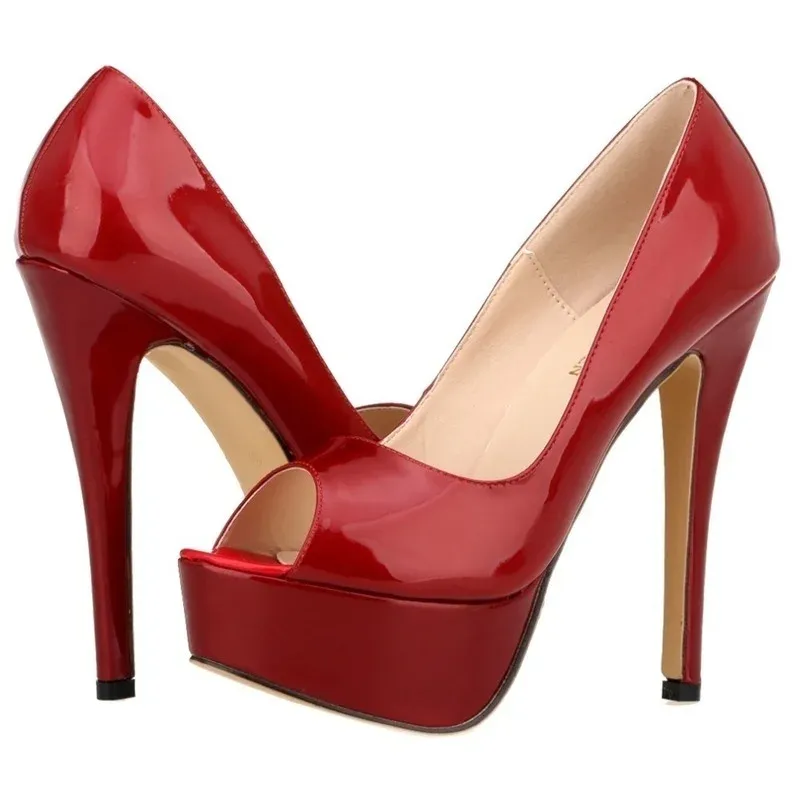 DHgate.com:Red Patent Leather Peep Toe Platform Pumps