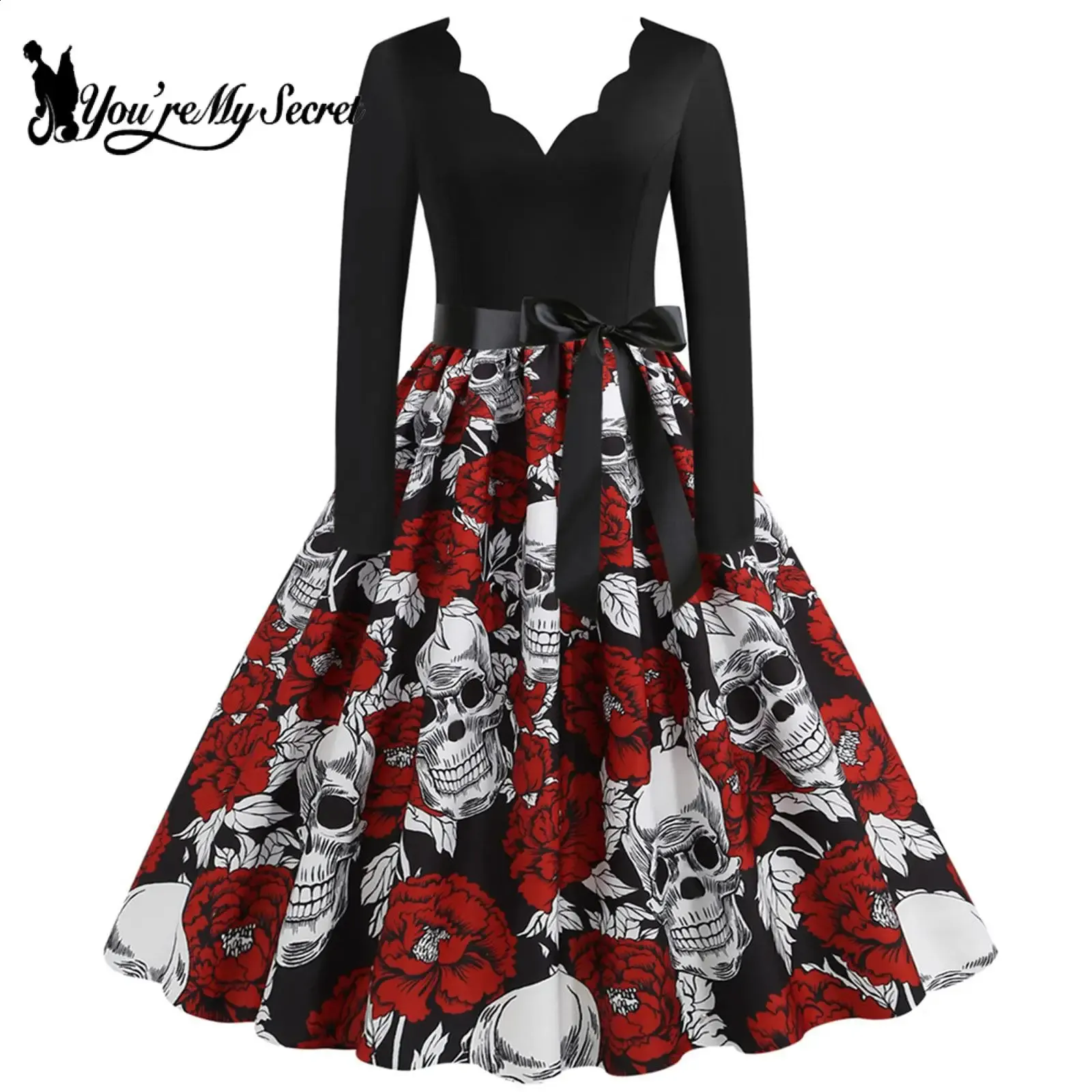 You Are My Secret Black Gothic Skull Print Swing Robe 3D Halloween Party  Dress For Women Retro Rockabilly Holiday Style From Domainstore, $17.26 In  Bulk | DHgate.Com