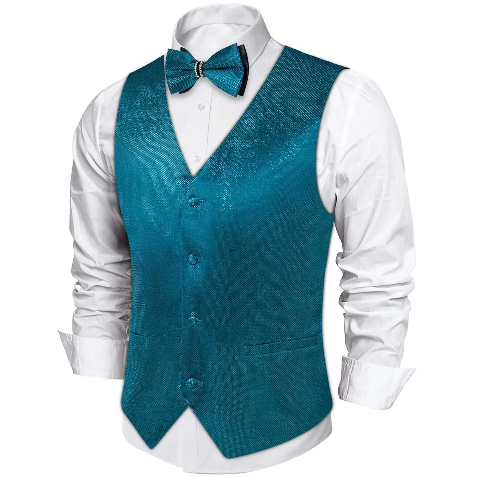 Generic Men's Shiny Sequin Vest V-Neck Regular-Fit Party Dress Suit Waistcoat Bowtie 2 Pieces