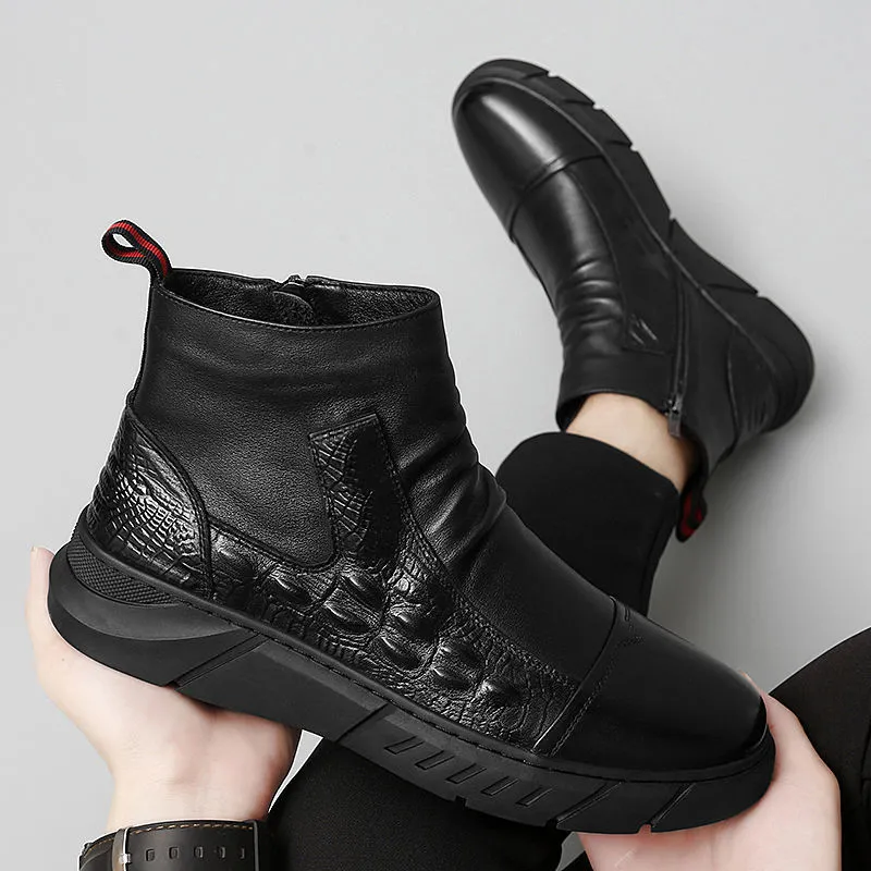British Style Crocodile Pattern Mens Winter Ankle Boots  display picture 3