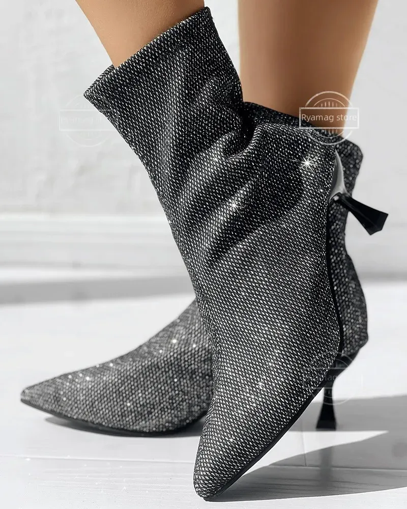 Save Big on Bulk Ankle Boots With Rhinestones Ankle Boots Women Glitter  Pointed Toe Pyramid Heel Stretch Rhinestone High Heel Fashion Shoes | Best  ..., image size:800x1000
