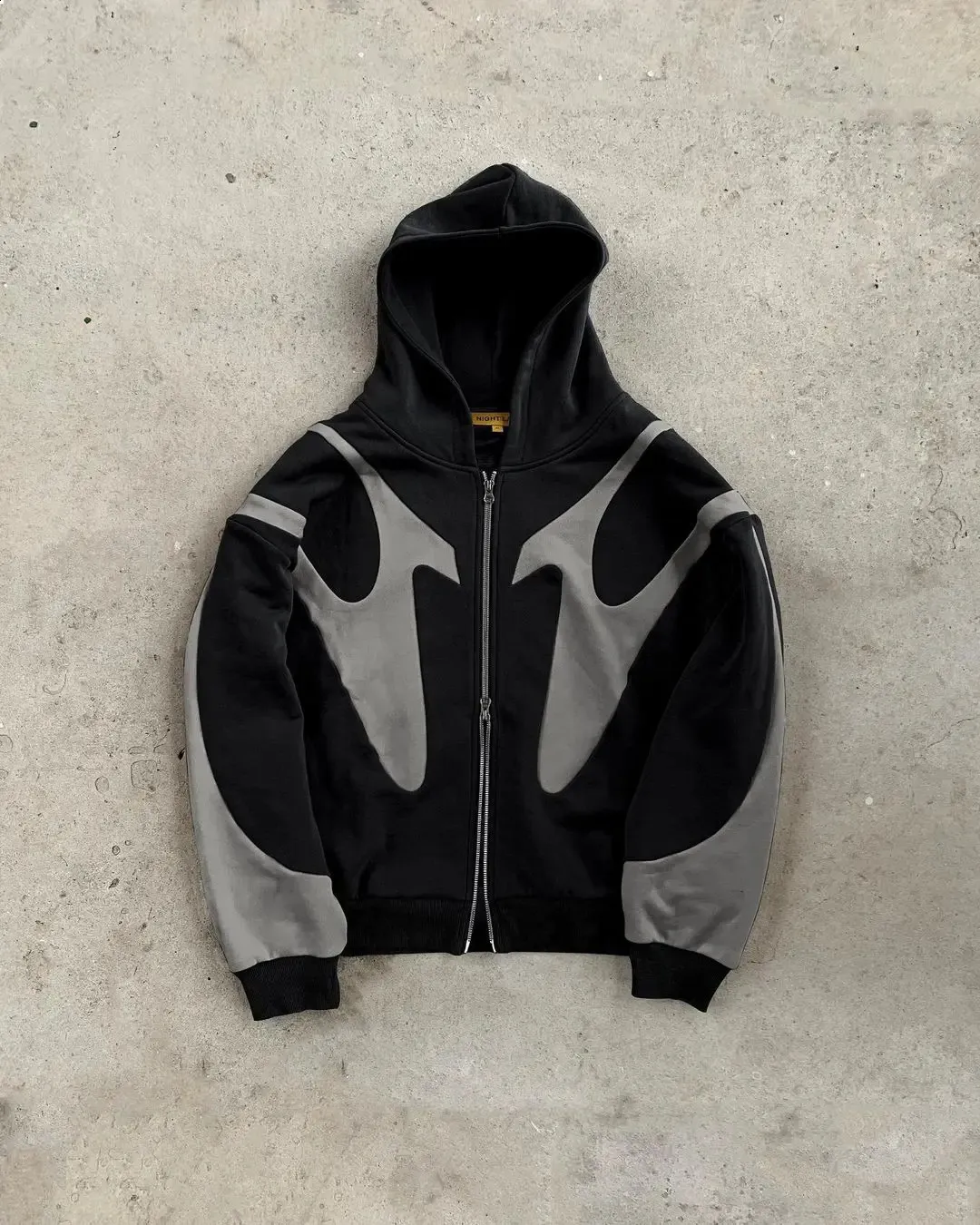 NNineグレーRETRO JIP HOODIE / 短丈フーディMサイズy2k 短丈ジップアップフーディー