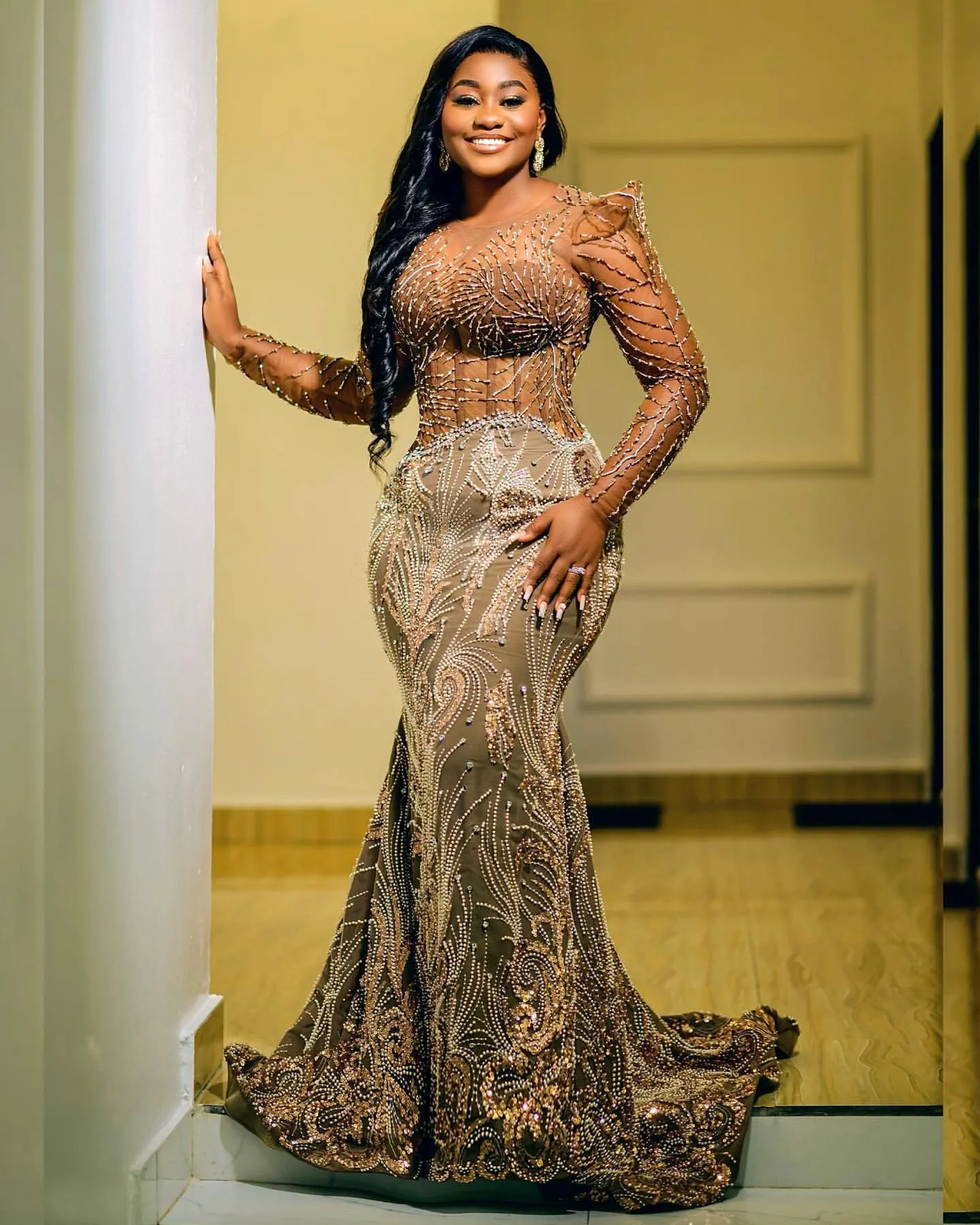 Plus Size Brown Illusion Mermaid Prom Dress with Beaded Sequined Fabric and  Lace-Up Back from Dhgate Prom Dresses - price 349.75