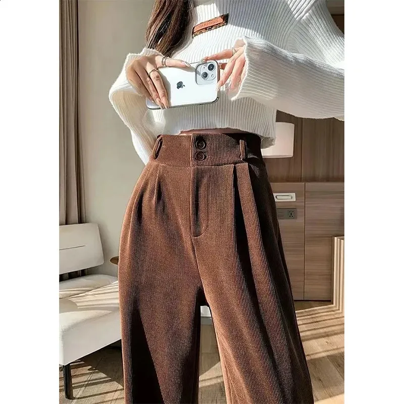 Women's Black Corduroy Wide Leg Pants Vintage High Waist Straight  Trousers for Winter Streetwear