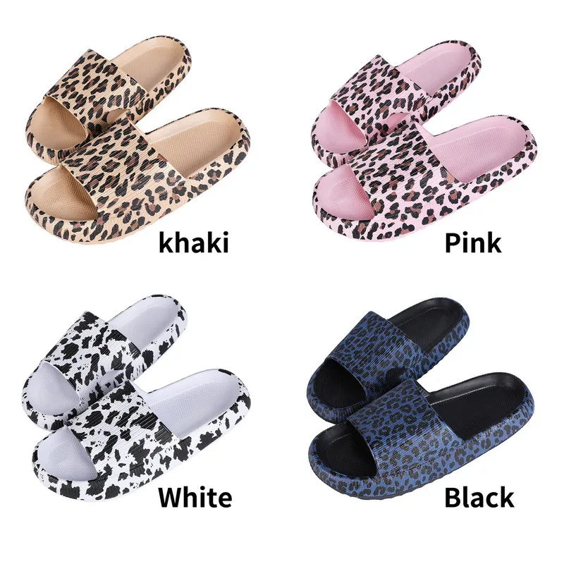 Women Summer Outdoor Leopard Pattern Soft Slides Women Beach Slippers Bath Non Slip High Bottom Home Slides Chaussure Femme