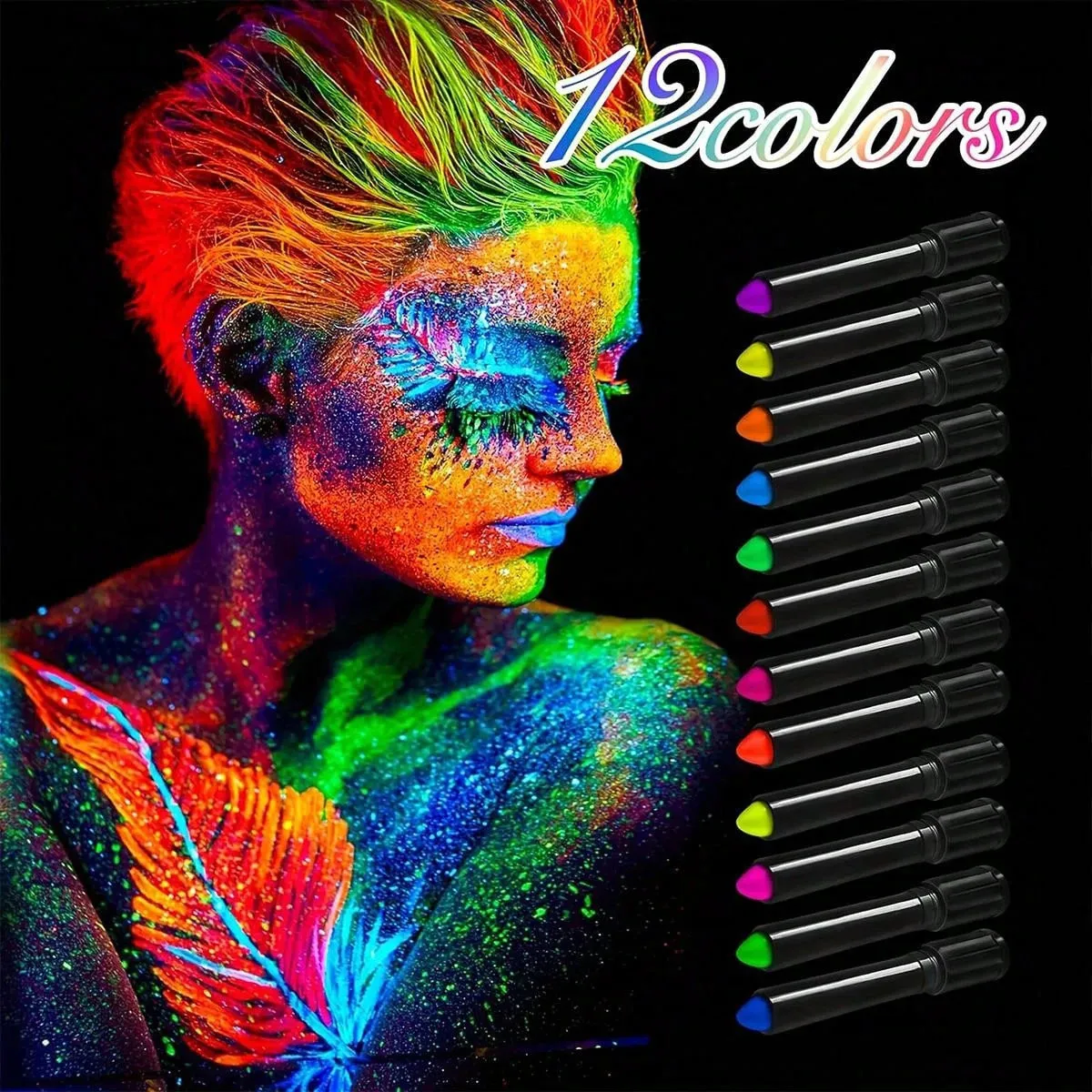 Halloween UV Fluorescent Body Paint Set - Glow in the Dark Makeup Pens ...