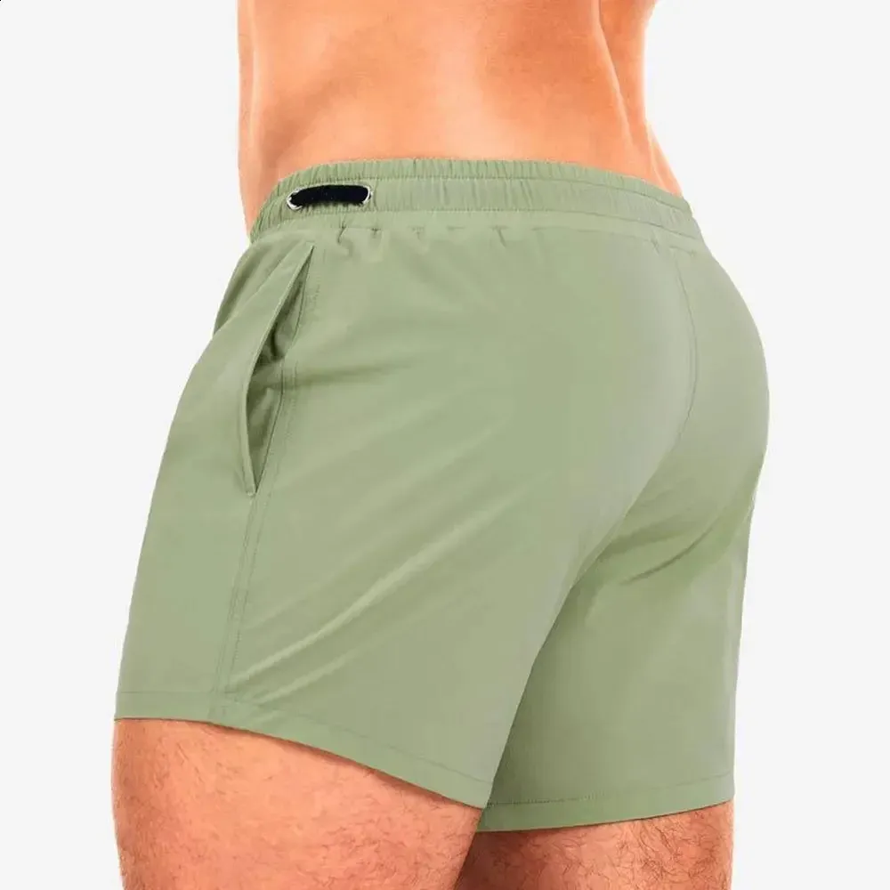 Maillot de Bain Homme Taille Élastique Doublure Extensible Short de Plage Séchage Rapide Couleur Unie - Vert Vert - Prêt-à-Porter