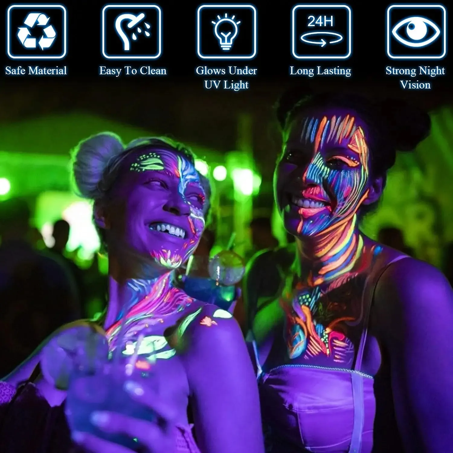 25ml UV Neon Face And Body Paint Am Kit Fluorescent Black Halloween ...