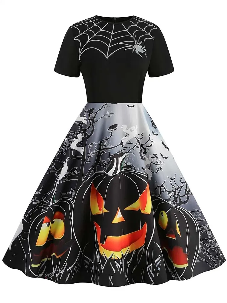 knee length dresses for ladies Orange 1950s Halloween Pumpkin Swing Dress main image 0